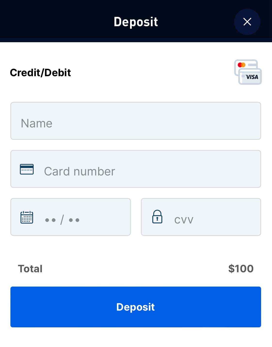 fill in credit card details mobile 