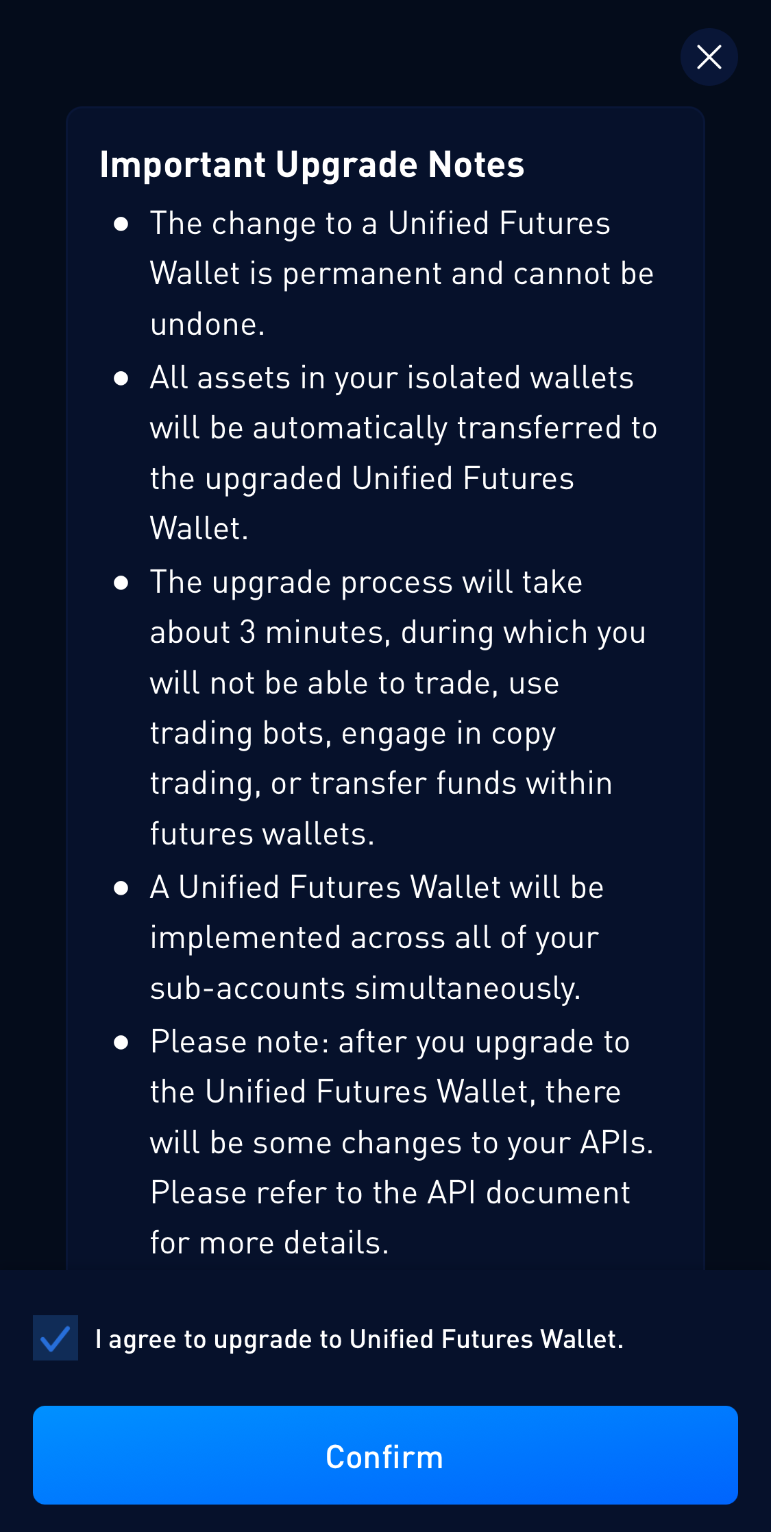 important notes for unified futures wallet upgrade 